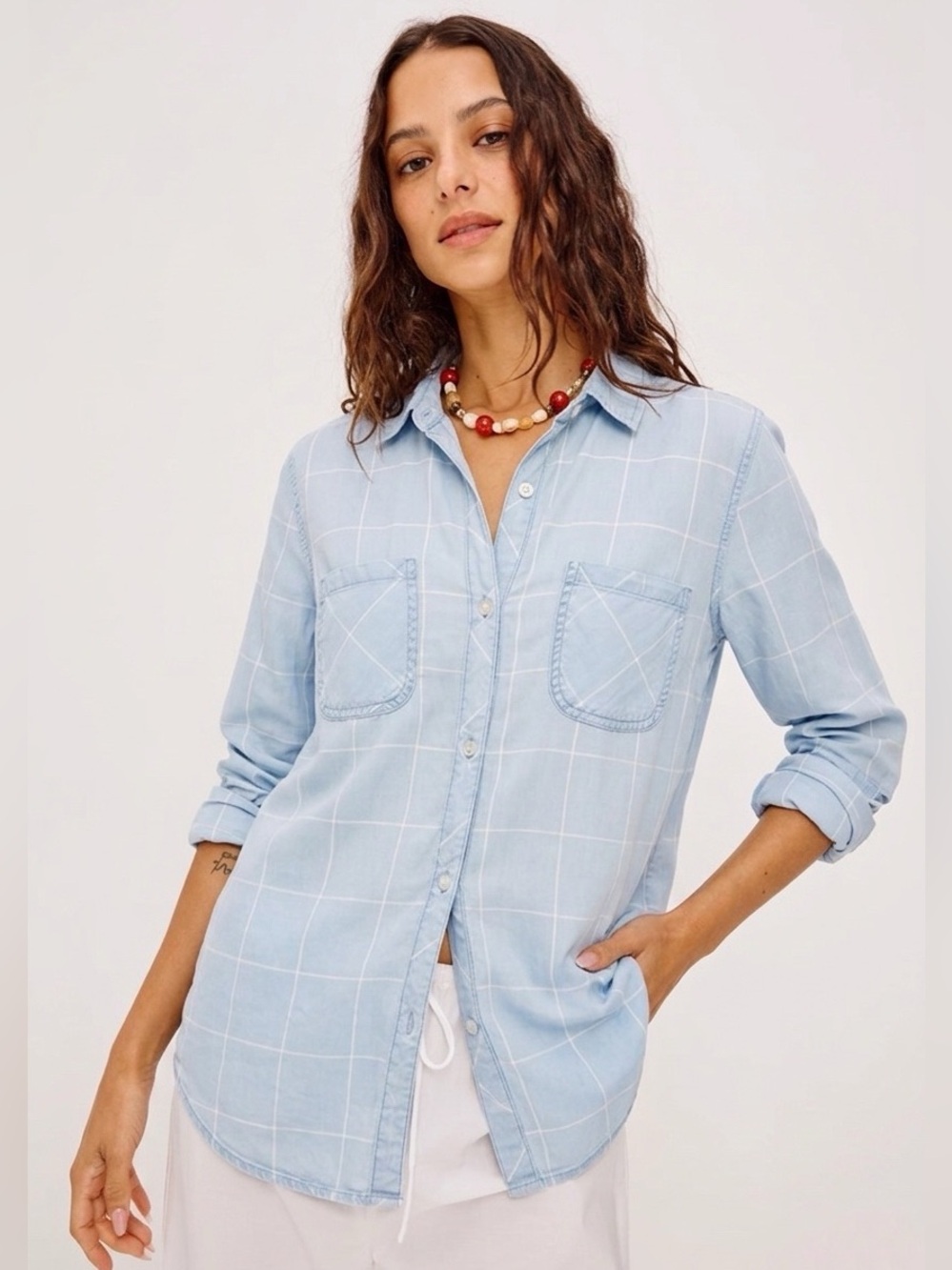 041 RAILS Women's Carter Light Vintage Grid LS Shirt - Light Blue, Medium